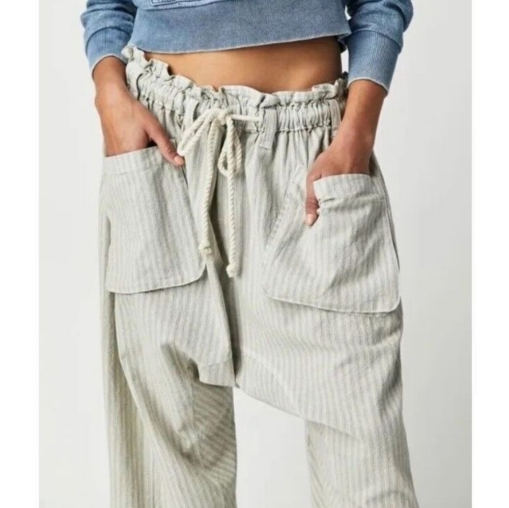 Free People Runyon Oversized Stripe Trousers Grey Blue Small - Picture 4 of 11